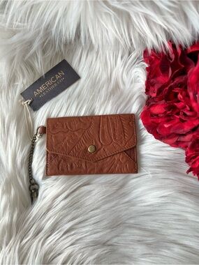 American Leather Co. Embossed Brown Leather Card And Key Wallet